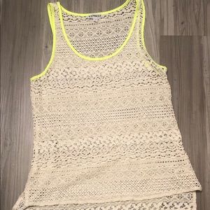 Neon & cream lace tank